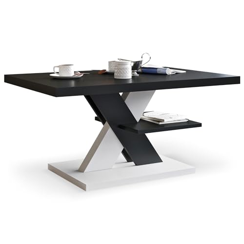 Viosimc Couchtisch, Moderner Wohnzimmertisch, Modern Möbel Wohnzimmer, Kaffeetisch, Sofatisch mit Großer Ablage, Beistelltisch für Tee und Kaffee – Coffee Table for Living Room – Schwarz & Weiß von Viosimc