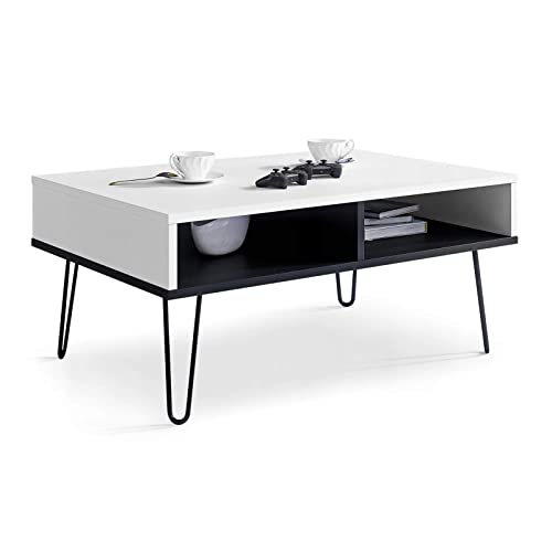 Viosimc Couchtisch Weiss und Schwarz, Kaffeetisch, Modernes Möbelstück, Coffee Table für das Wohnzimmer, Moderner Wohnzimmertisch, Beistelltisch Maße 90x60x40 cm (Weiß – Schwarz) von Viosimc