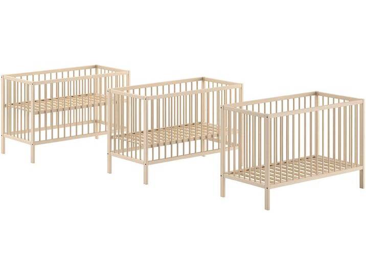 Babybett VIPACK Dino 60/120 cm mit 3-fach verstellbarem Lattenrost, stabile Bauweise , braun (buche natur), B:124,4cm H:84,4cm T:64,5cm, Babybetten, Gitterbett aus massiver Buche, wahlweise in 3 Farben von Vipack
