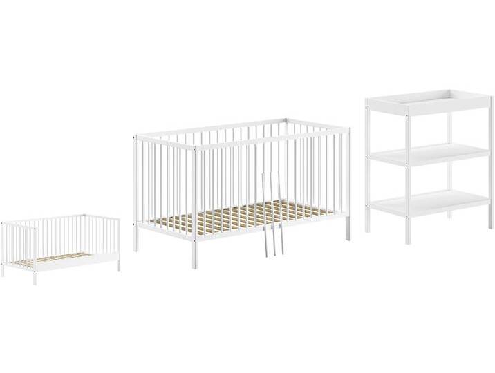 Babymöbel-Set VIPACK Dino ist das ideale Start Set für Ihr Kind aus massiver Buche , weiß, ohne Matratze, B/H: 70cm x 140cm, Schlafzimmermöbel-Sets, Baby-/Juniorbett u. Wickelregal inkl. wahlweise in 3 Farben erhältlich von Vipack