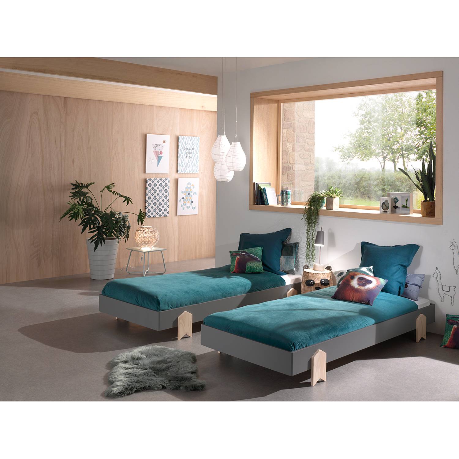 home24 Bett-Set Modulo Pfeil 2er-Set 90 x 200cm Grau/Grau von home24
