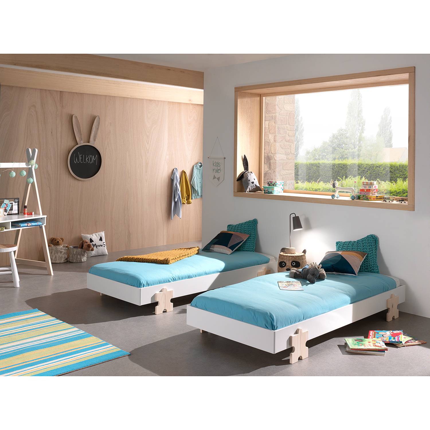 home24 Bett-Set Modulo Puzzle 2er-Set 90 x 200cm Weiß/Weiß von home24