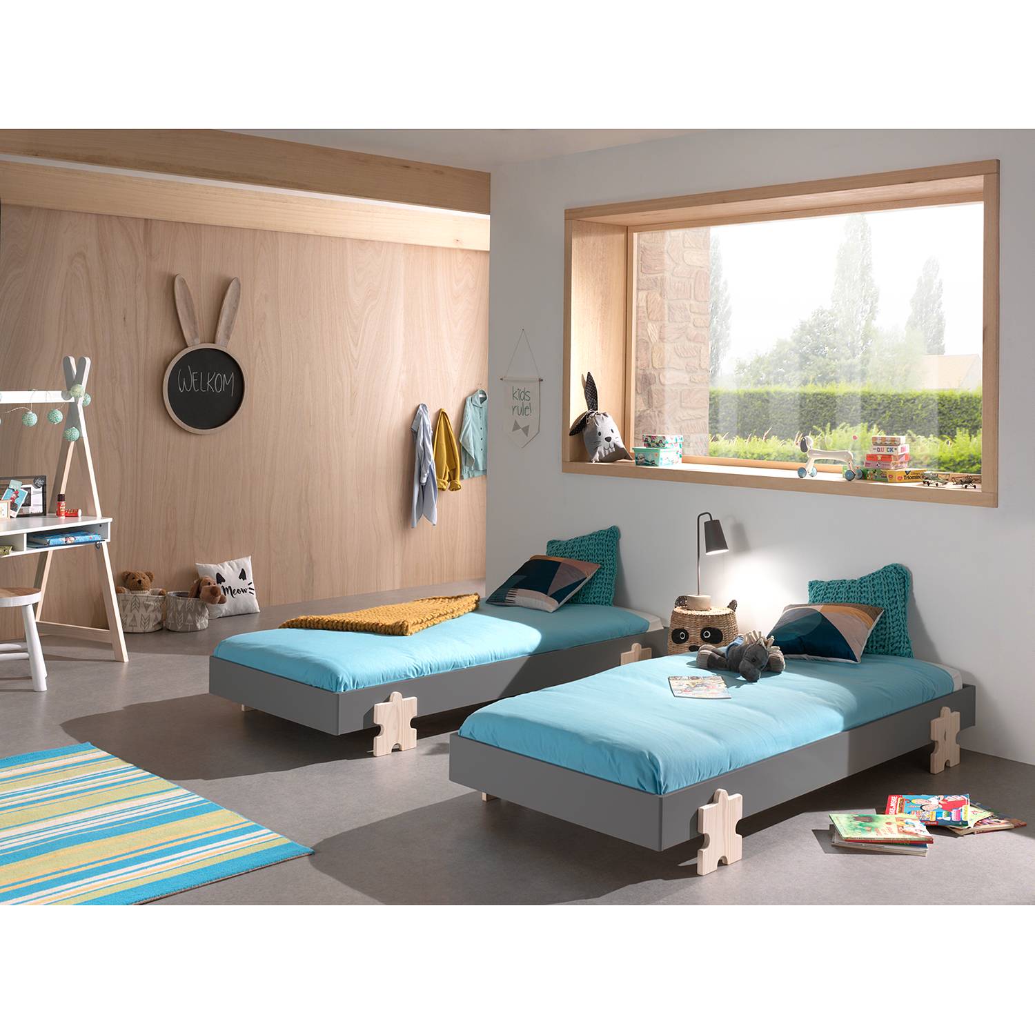 home24 Bett-Set Modulo Puzzle 2er-Set 90 x 200cm Grau/Grau von home24
