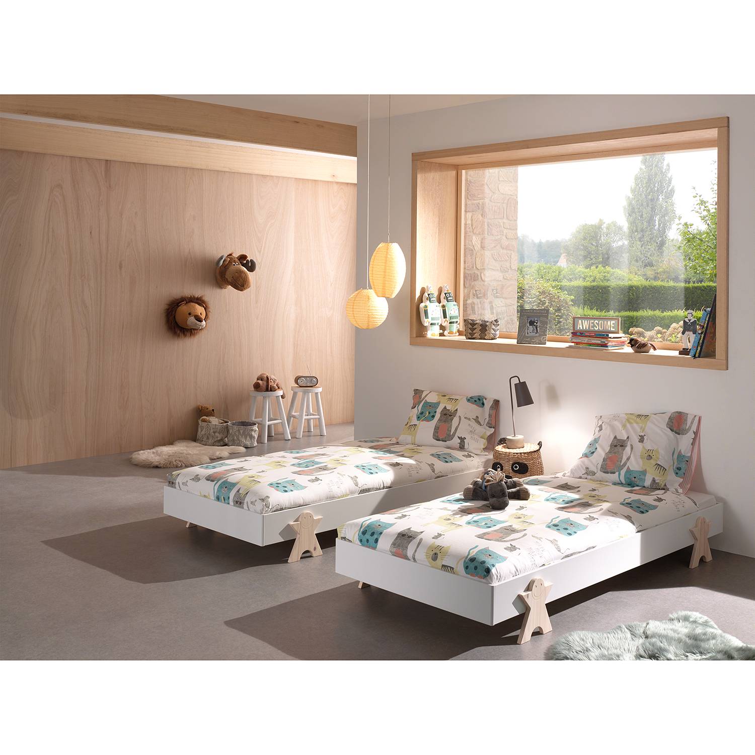 home24 Bett-Set Modulo Smileystern 2er-Set 90 x 200cm Weiß/Weiß von home24
