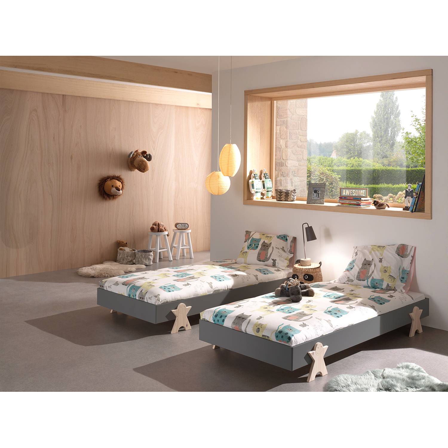 home24 Bett-Set Modulo Smileystern 2er-Set 90 x 200cm Grau/Grau von home24