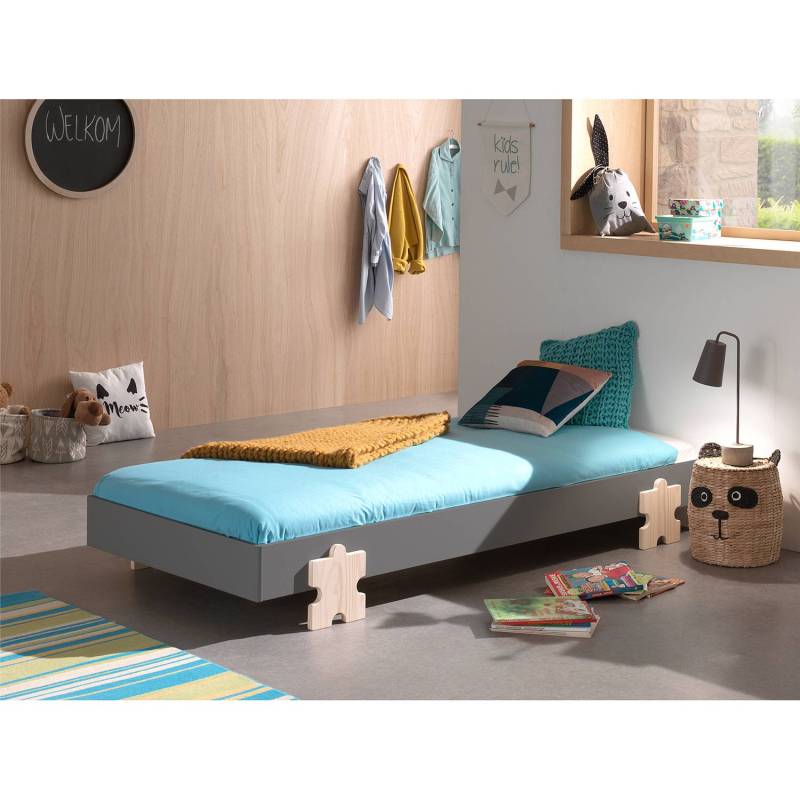 home24 Einzelbett Modulo Puzzle 90 x 200cm Grau/Grau von home24
