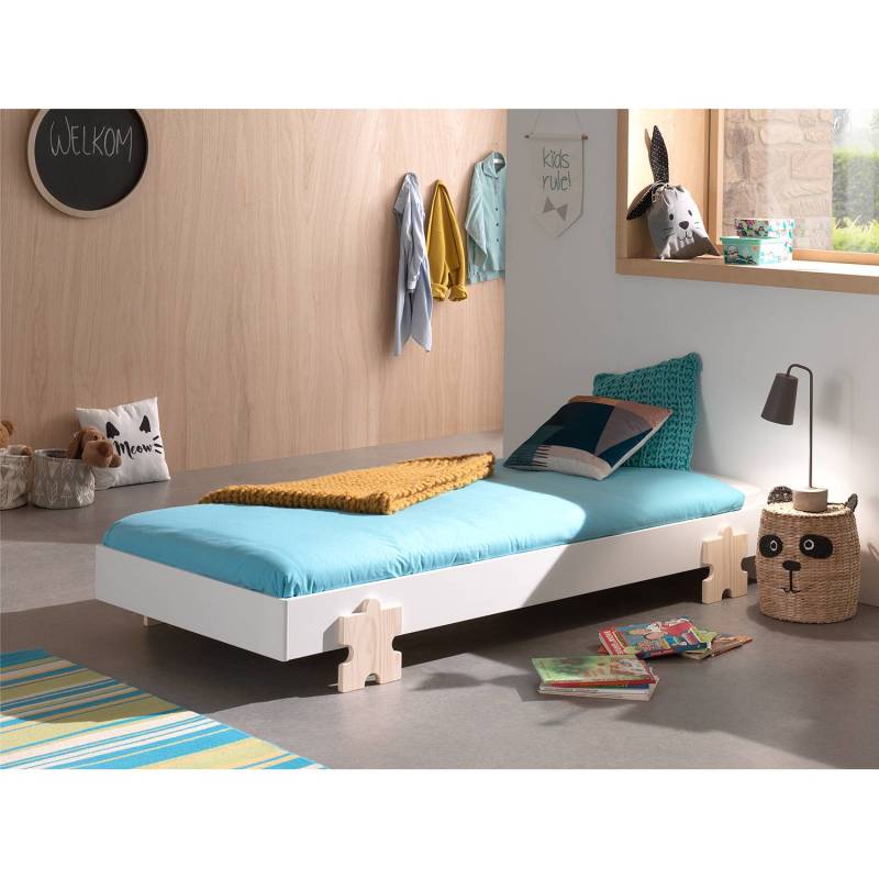 home24 Einzelbett Modulo Puzzle 90 x 200cm Weiß/Weiß von home24