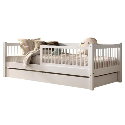 Forrest Bettbank 90 x 200 cm mit Barriere und Bettkasten – Buchenholz, weiß von Vipack