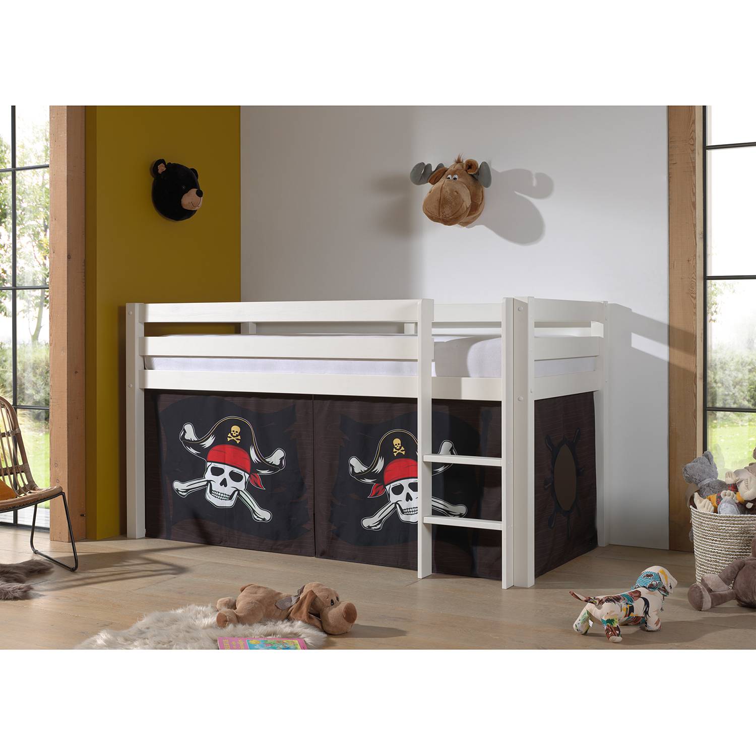 home24 Halbhochbett Caribian Pirate 210 x 114 x 106cm Weiß/Weiß mit Leiter von home24