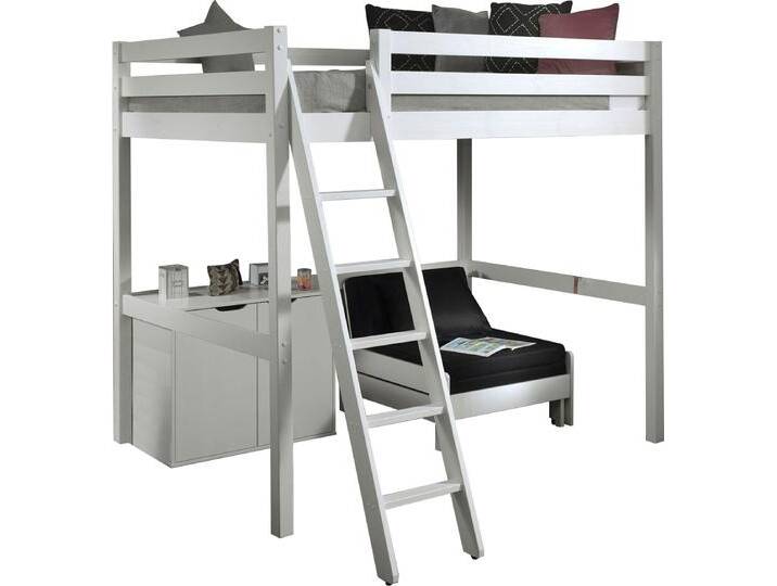 Hochbett VIPACK, schwarz-weiß (weiß, schwarz), B:215cm H:190cm L:209cm, Hochbetten, Hochbett mit 140 x 200 cm Liegefläche, inkl. Kommode und Schlafsessel von Vipack