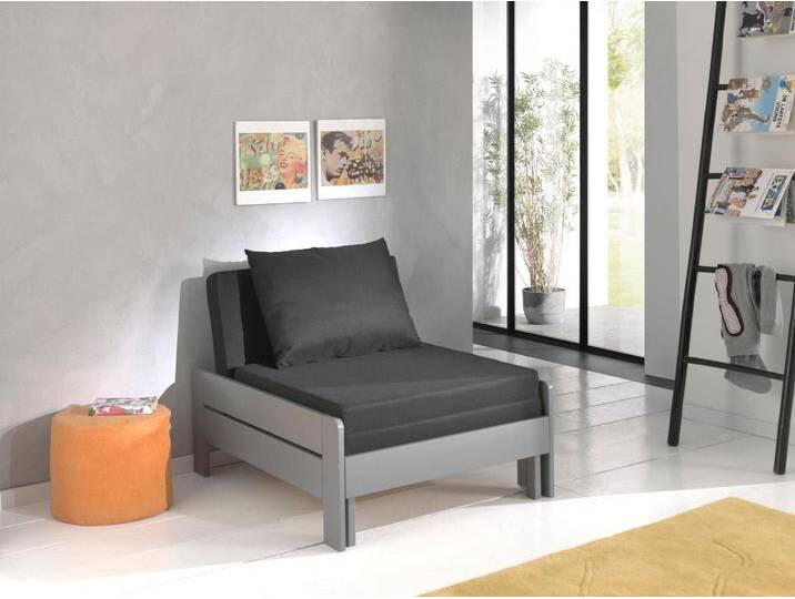 Jugendbett VIPACK Pino, Sessel mit Auszugfunktion und Auflage , grau, B:80cm H:68cm L:98cm, Betten, universell einsetzbar und ausziehbar zum Gästebett von Vipack