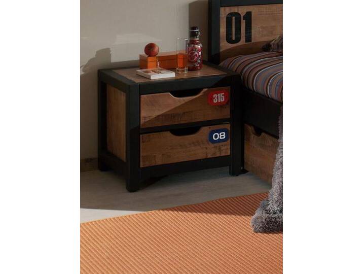 Nachtkommode VIPACK Alex, Kiefer teilmassiv gebeizt, Rahmen in schwarz , beige (natur), B:50cm H:45cm T:45cm, Sideboards, stabil gebaut, rechts oder links anstellbar von Vipack