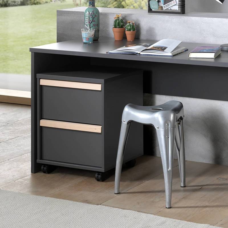 home24 Rollcontainer 48 x 60 x 44cm Schwarz/Anthrazit/Buche von home24