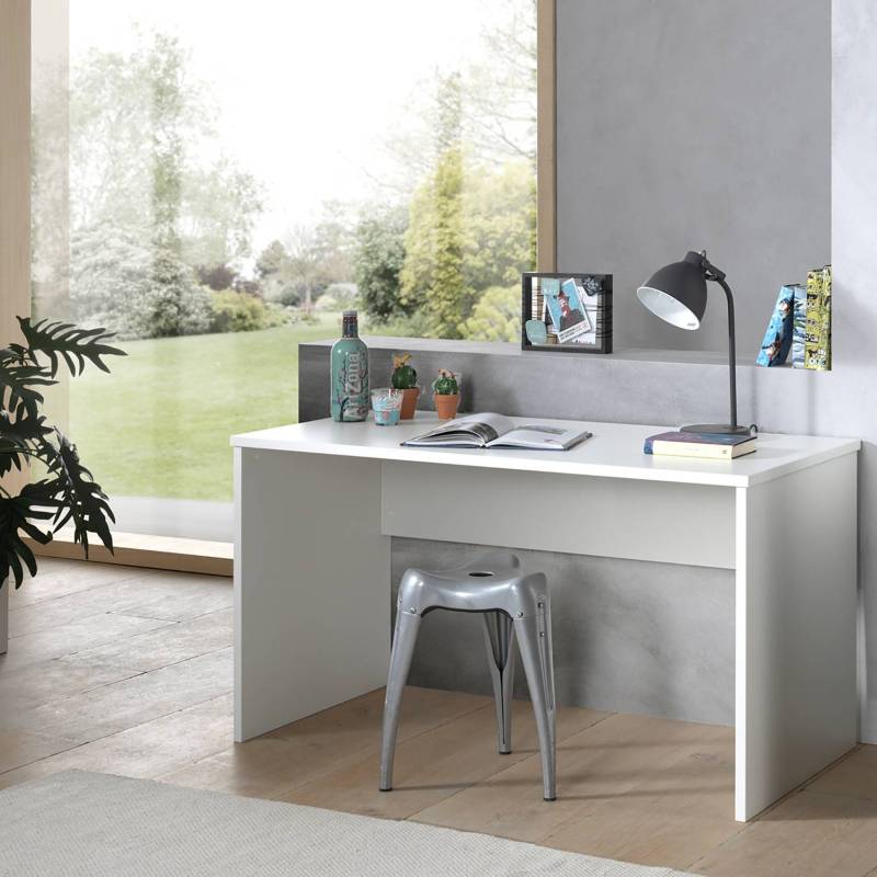 home24 Schreibtisch 140 x 75 x 65cm Weiß/Weiß/Buche von home24