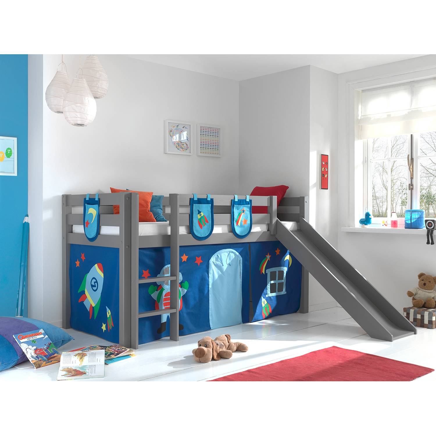 home24 Spielbett Astro 90 x 200cm Grau/Kiefer Grau mit Taschen/mit Rutsche/mit Leiter home24 Spielbett Astro 90 x 200cm Grau/Kiefer Grau mit Taschen/mit Rutsche/mit Leiter von home24
