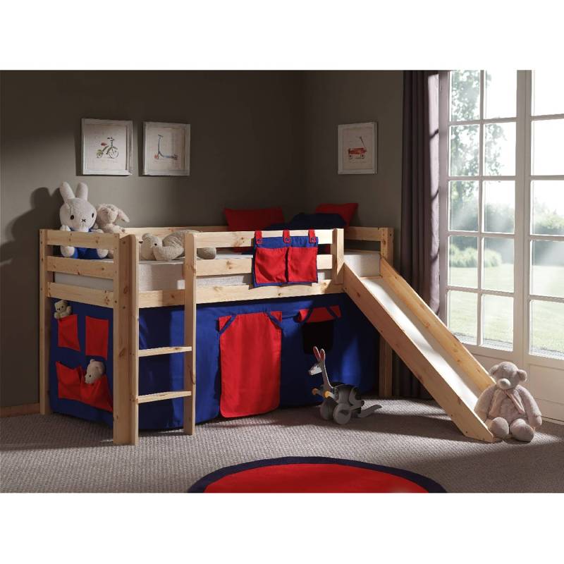 home24 Spielbett Pino Domino 90 x 200cm Beige/Kiefer Natur lackiert mit Rutsche von home24