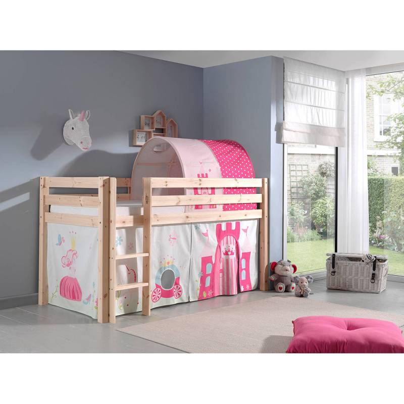 home24 Spielbett Princess 90 x 200cm Beige/Kiefer Natur mit Tunnel/mit Leiter von home24