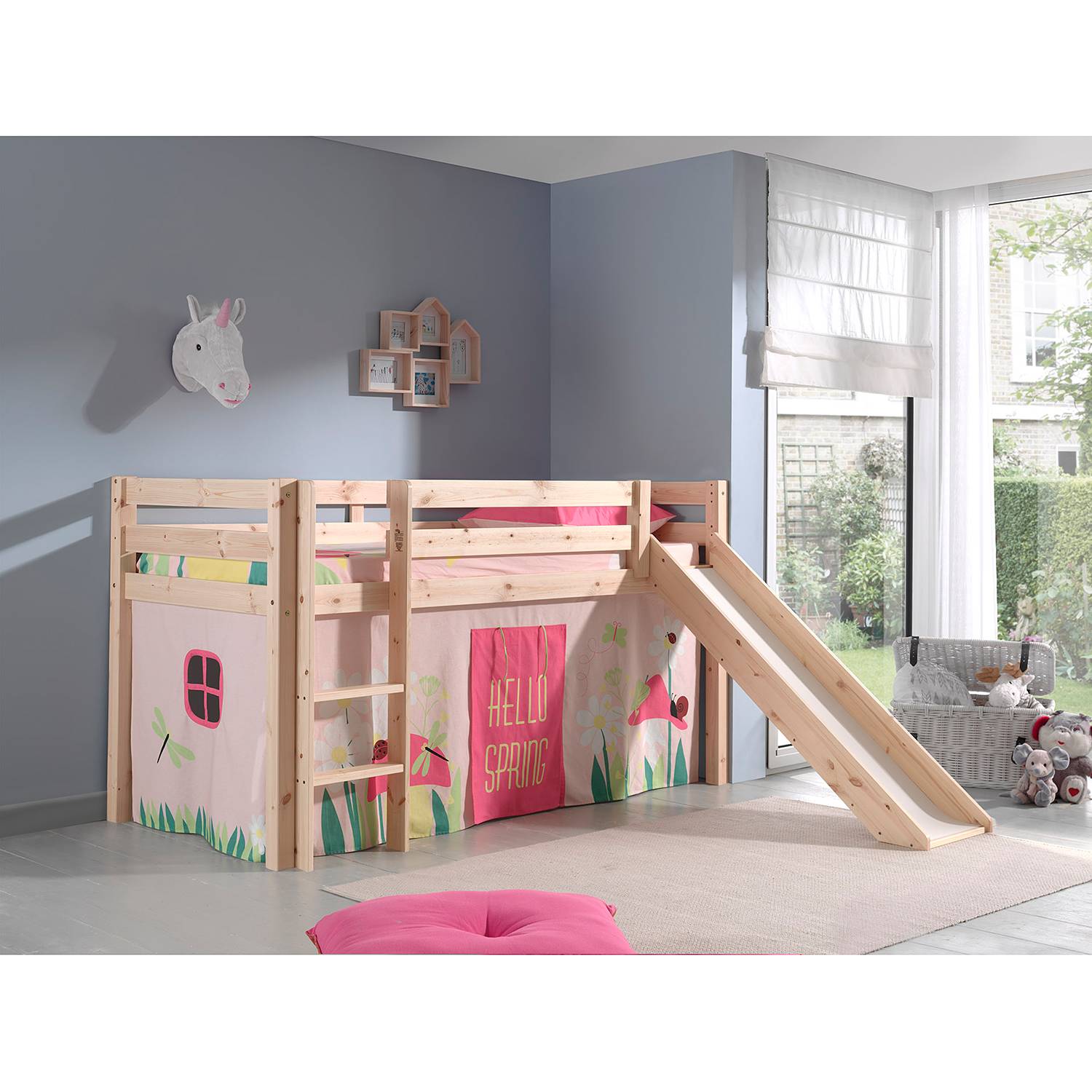 home24 Spielbett Spring 90 x 200cm Beige/Kiefer Natur mit Rutsche/mit Leiter von home24