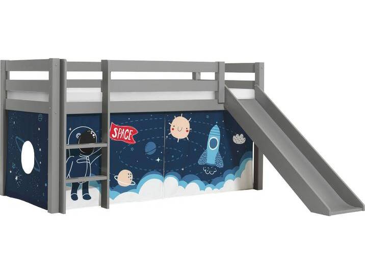 Spielbett VIPACK Pino, Kiefer massiv, mit Rolllattenrost u. Textil-Set, Made in Europe , grau, B:218cm H:114cm L:210cm, Betten, verschiedene Textil-Designs und Holzfarben zur Wahl von Vipack