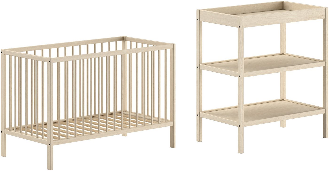 Vipack Babymöbel-Set Dino ist das ideale Start Set für Ihr Kind aus massiver Buche, (2-tlg), Babybett u. Wickelregal inkl., wahlweise in 3 Farben erhältlich von Vipack