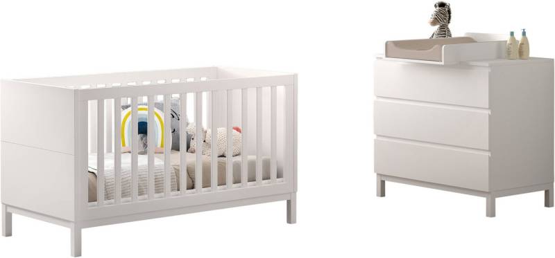 Vipack Babymöbel-Set Set best. aus Babybett 70/140, Kommode 3 Schubladen, Wickelaufsatz, (3-tlg), in gradlinigem Design, pflegeleichte lackierte Oberfläche in Weiß von Vipack