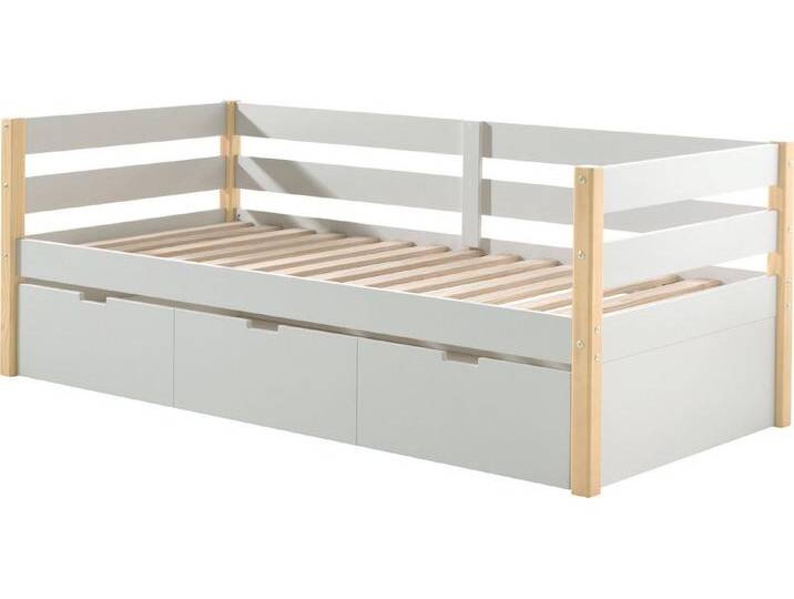 Vipack Einzelbett Magrit, Kojenbett mit seitlichem Umbau, Liegefläche 90 x 200cm (B/H/T ca. 211,2x76,6x97,8cm, Pfosten massiv, Umbau MDF weiß lackiert), universell einsetzbar von Vipack