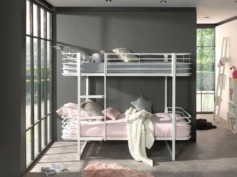 Vipack Etagenbett Oscar, Metallbett mit 2 Liegeflächen 90/200, stabil und standfest (B/H/T ca. 205x166x99cm, pulverbeschichtet wahlweise in 2 Farben), mit Metallrost, Absturzschutz, Leiter, gerundete Kopf- und Fußteile von Vipack