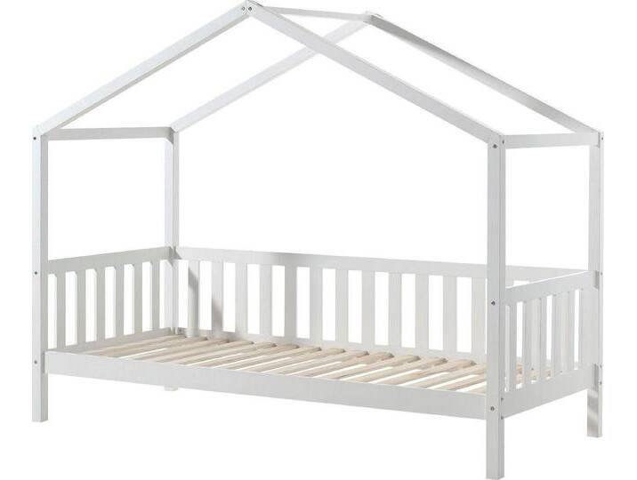 Vipack Hausbett Dallas, mit Dachaufbau, Kiefer massiv, stabil gebaut (B/H/T ca. 210x170x97cm, mit Sprossenumrandung), weiß von Vipack