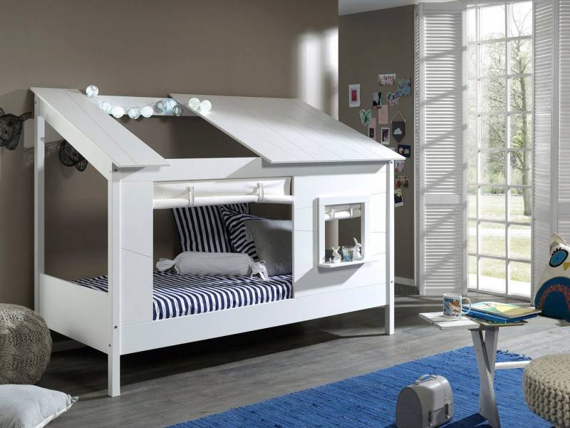 Vipack Hausbett Hausbett (Made in Europe), mit Vorhang-Set, offenem Dach, Liegefläche 90 x 200 cm, weiß lackiert von Vipack