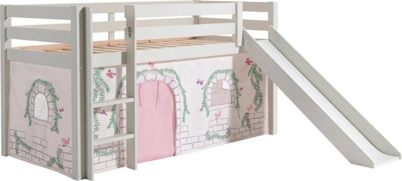 Vipack Hochbett Pino Massivholz, Textil-Set Birdy", wahlweise mit Rutsche und Bett-Tunnel" von Vipack