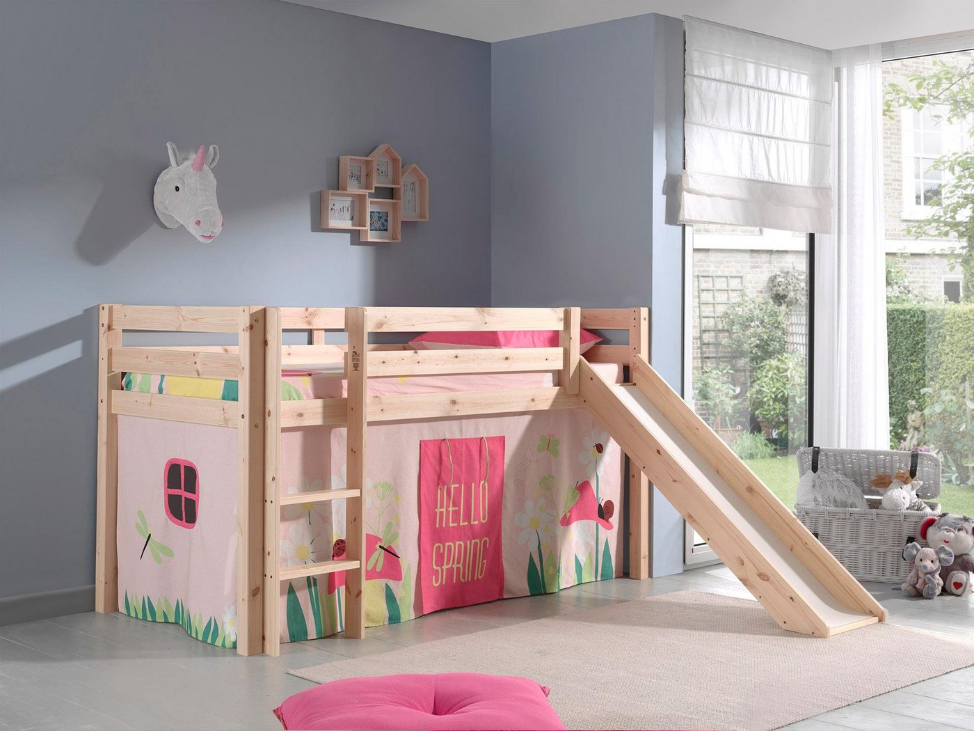 Vipack Hochbett Pino (Made in Europe) Massivholz, Textil Set "Spring", wahlweise mit Rutsche und Betttunnel Vipack Hochbett Pino (Made in Europe) Massivholz, Textil Set "Spring", wahlweise mit Rutsche und Betttunnel von Vipack