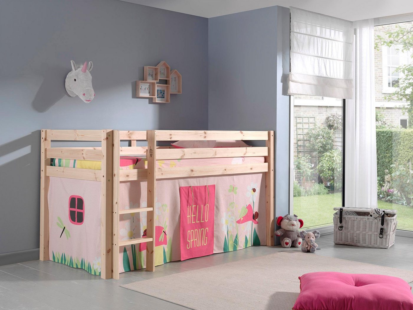 Vipack Hochbett Pino (Made in Europe) Massivholz, Textil Set "Spring", wahlweise mit Rutsche und Betttunnel Vipack Hochbett Pino (Made in Europe) Massivholz, Textil Set "Spring", wahlweise mit Rutsche und Betttunnel von Vipack