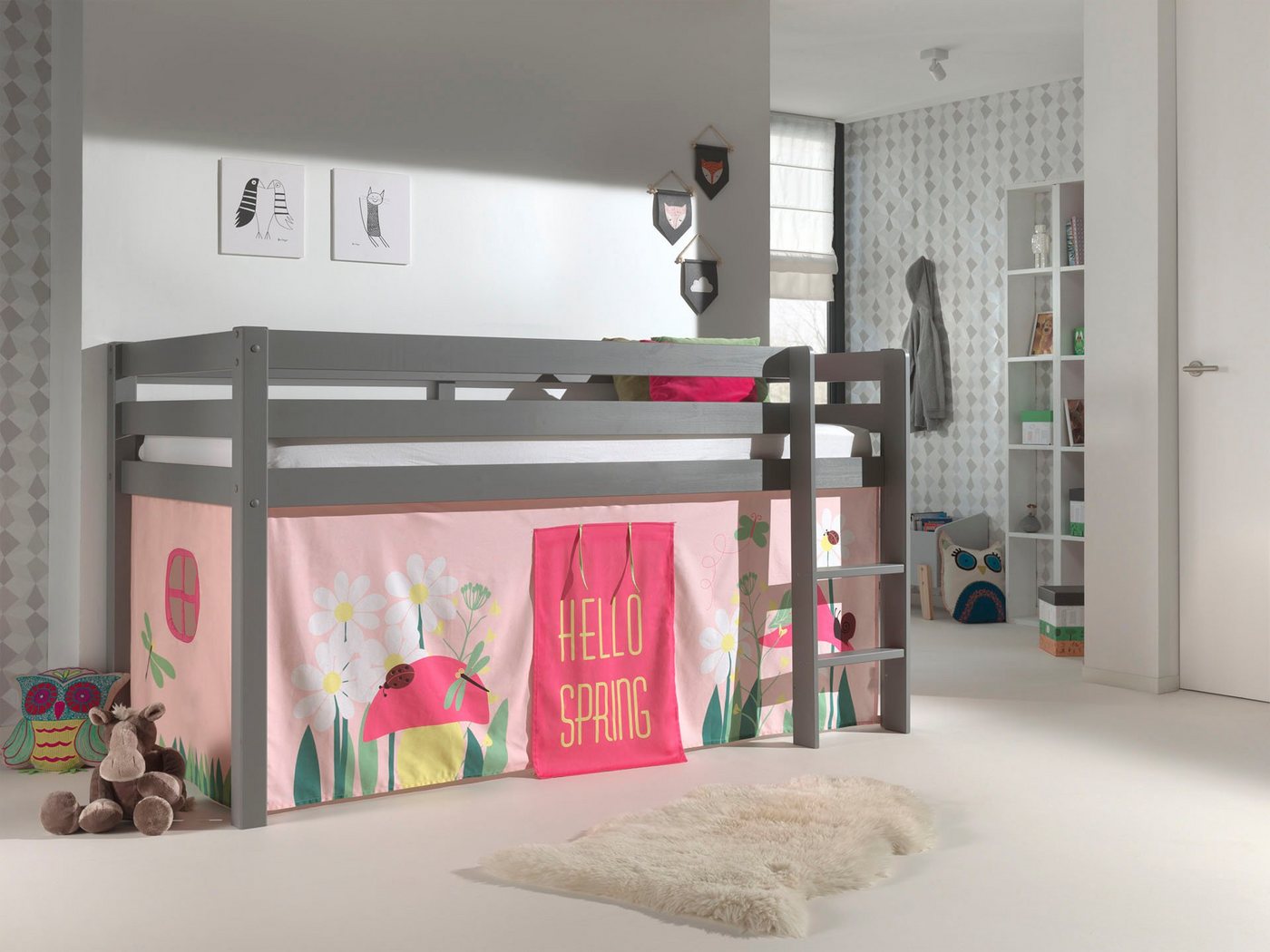 Vipack Hochbett Pino (Made in Europe) Massivholz, Textil Set "Spring", wahlweise mit Rutsche und Betttunnel Vipack Hochbett Pino (Made in Europe) Massivholz, Textil Set "Spring", wahlweise mit Rutsche und Betttunnel von Vipack