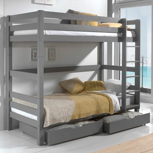 Vipack Hochbett Pino mit 2 Schubladen Kiefer massiv grau lackiert 180 cm von Vipack