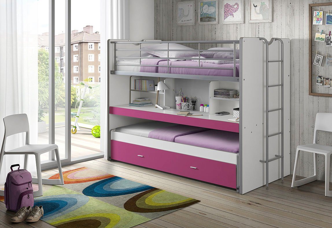 Vipack Hochbett Bonny, mit 3 Schlafgelegenheiten, super praktisch im Kinderzimmer (B/H/T ca. 222x161x102cm, Dekor Oberfläche, in verschieden Farben) mit großer Schreibplatte, Regalfächern, viel Funktion auf kleinem Raum Vipack Hochbett Bonny, mit 3 Schlafgelegenheiten, super praktisch im Kinderzimmer (B/H/T ca. 222x161x102cm, Dekor Oberfläche, in verschieden Farben) mit großer Schreibplatte, Regalfächern, viel Funktion auf kleinem Raum von Vipack
