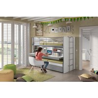 Vipack Hochbett "Bonny, mit 3 Schlafgelegenheiten, super praktisch im Kinderzimmer", (B/H/T ca. 222x161x102cm, Dekor Oberfläche, in verschieden Farben), mit großer Schreibplatte, Regalfächern, viel Funktion auf kleinem Raum von vipack