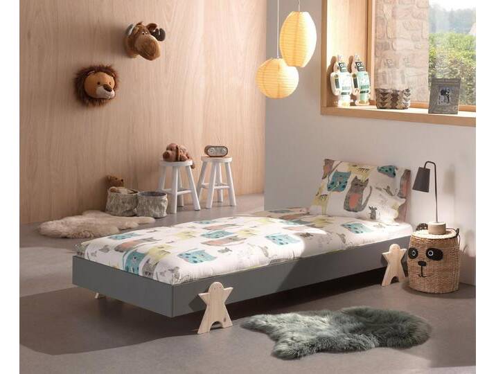 Vipack Kinderbett Modulo, stapelbares Einzelbett, inkl. Rolllattenrost, 2 Farben (B/H/T ca. 203,6x93,8x48cm, Fuß Smile massiv, Bettseiten MDF lackiert), Liegefläche 90/200 cm, einzeln oder als 2-er Set erhältlich, grau von Vipack