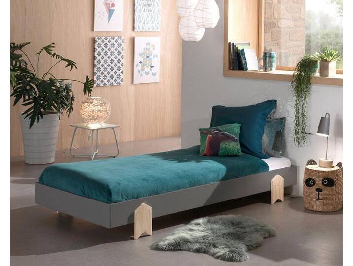 Vipack Kinderbett Modulo (Made in Europe), Jugendbett, Einzelbett, Stapelbett mit Füßen in Pfeiloptik, grau, 1 Einzel-/Stapelbett, Grau von Vipack