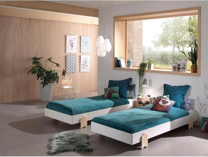 Vipack Kinderbett Modulo (Made in Europe), Jugendbett, Einzelbett, Stapelbett mit Füßen in Pfeiloptik, weiß, 2 Einzel-/Stapelbetten (Set), Weiß von Vipack