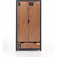 Vipack Drehtürenschrank "Alex, Fronten massiv Kiefer in Hobel-Optik, Dekor Ziffern", (H/T ca. x200x55cm, Rahmen schwarz, wahlweise 2 Breiten), inkl. Schublade/n, innen mit Kleiderstange von vipack