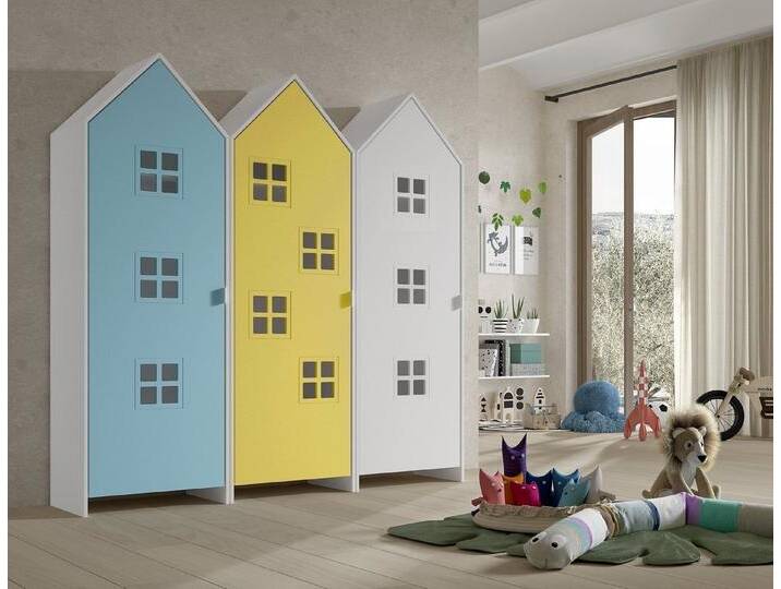 Vipack Kleiderschrank CASAMI BRUGES in Korpus Weiß / Front Blau, Weiß u. Gelb, MDF, blau gelb von Vipack