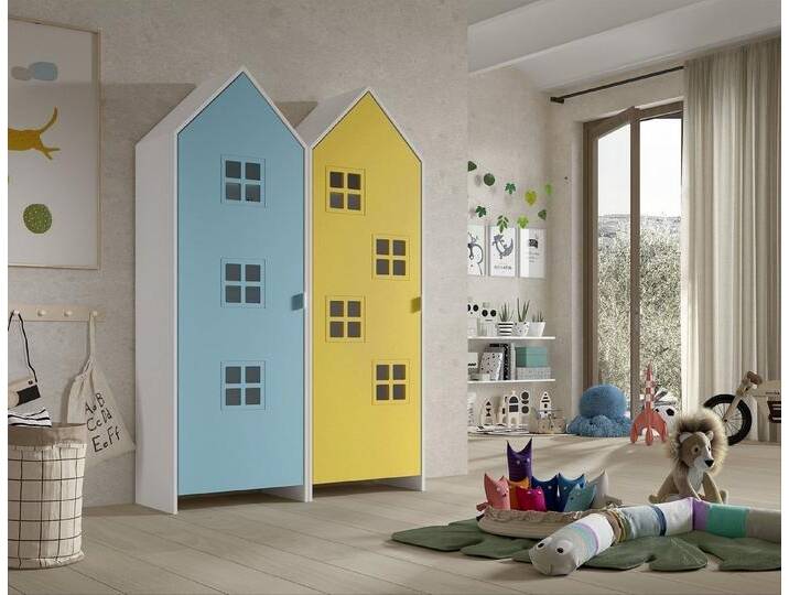 Vipack Kleiderschrank CASAMI BRUGES in Korpus Weiß / Front Blau u. Gelb, MDF, blau gelb von Vipack