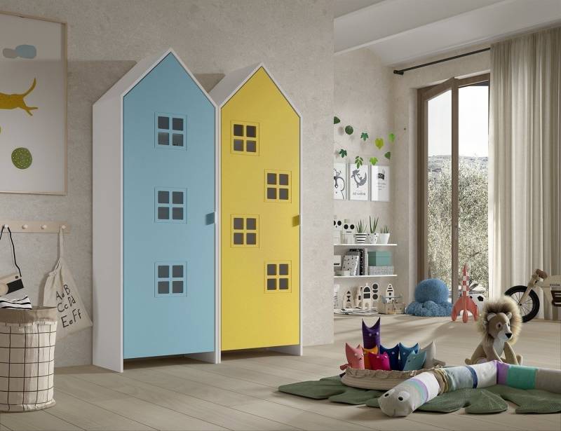 Vipack Kleiderschrank CASAMI BRUGES in Korpus Weiß / Front Blau u. Gelb, MDF von Vipack