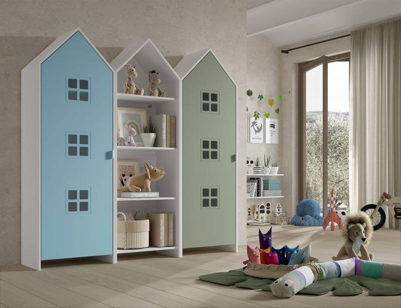 Vipack Kleiderschrank CASAMI BRUGES in Korpus Weiß / Front Blau u. Grün, MDF von Vipack