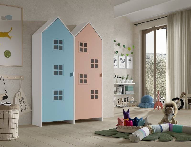 Vipack Kleiderschrank CASAMI BRUGES in Korpus Weiß / Front Blau u. Pink, falsch von Vipack
