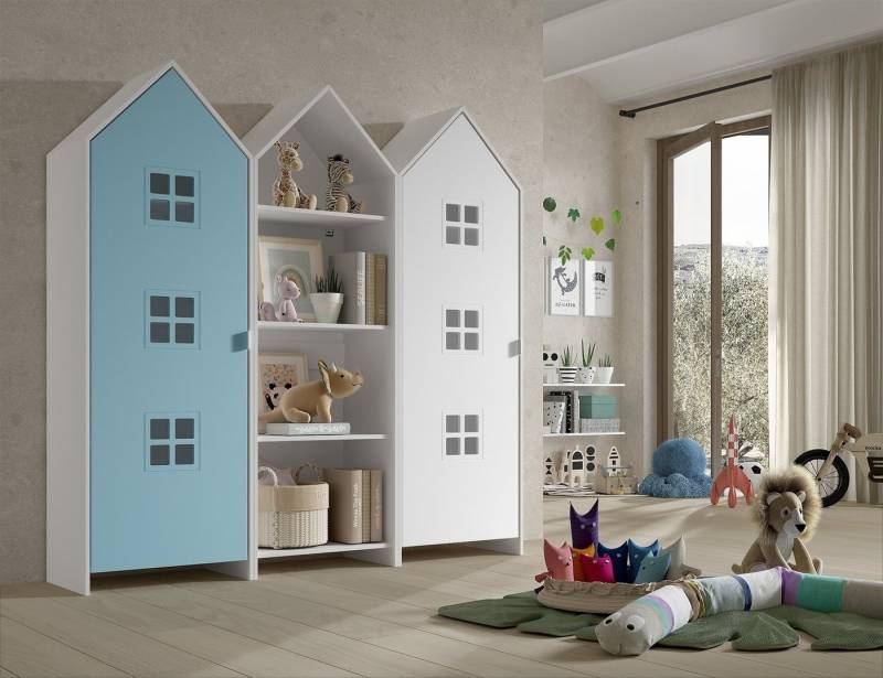 Vipack Kleiderschrank CASAMI BRUGES in Korpus Weiß / Front Blau u. Weiß, MDF von Vipack