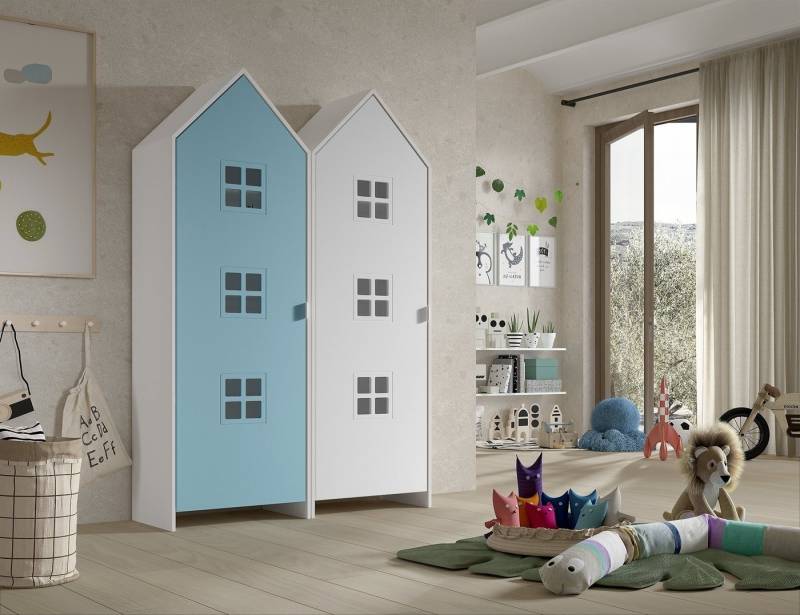Vipack Kleiderschrank CASAMI BRUGES in Korpus Weiß / Front Blau u. Weiß, MDF von Vipack