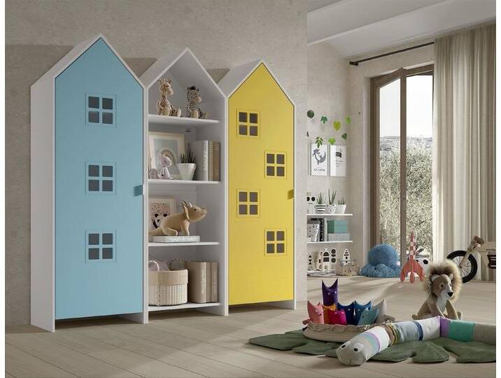 Vipack Kleiderschrank CASAMI BRUGES in Korpus Weiß / Front Blau u. gelb, MDF, blau gelb von Vipack