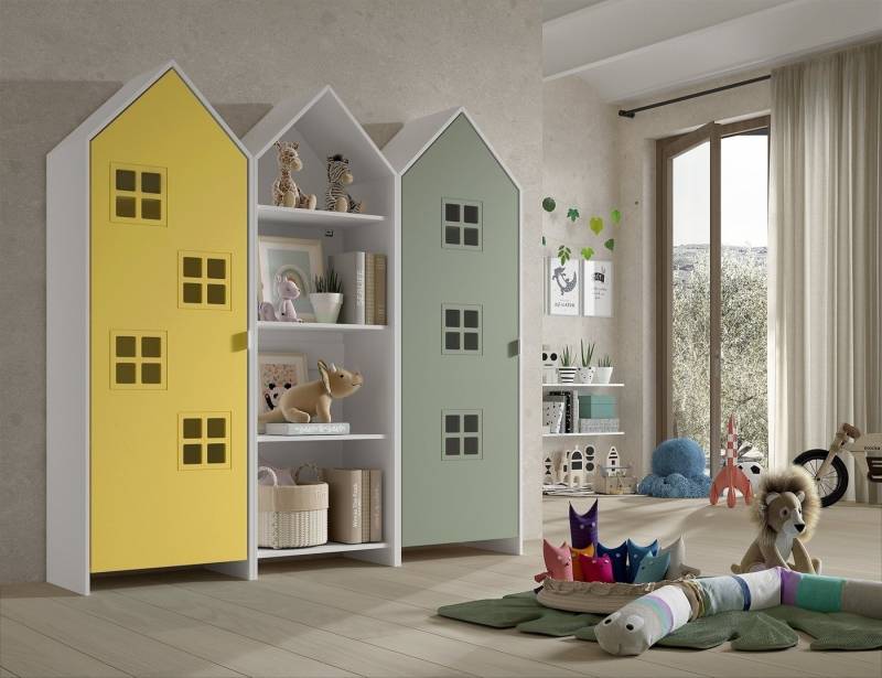Vipack Kleiderschrank CASAMI BRUGES in Korpus Weiß / Front Gelb u. Grün, MDF von Vipack