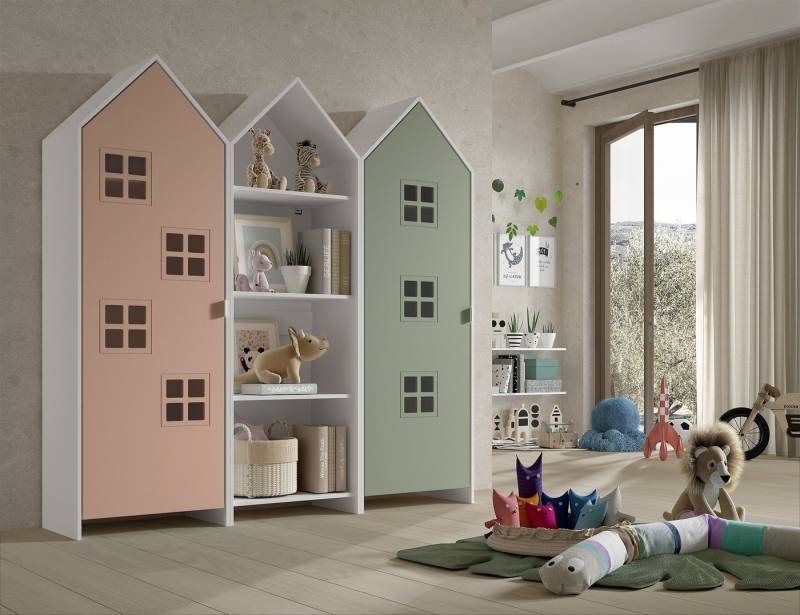 Vipack Kleiderschrank CASAMI BRUGES in Korpus Weiß / Front Pink u. Grün, MDF von Vipack